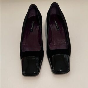 Bruno Magli Black Suede Flats with Patent Square Toe